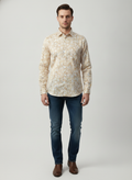 Men'S Poly Satin Lycra Mustard Digital Printed Shirt
