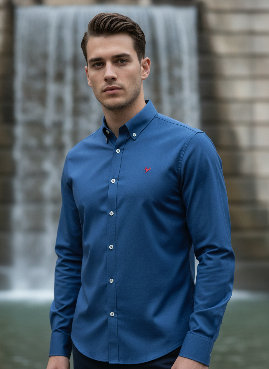 Navy  Shirt With Premium Cotton Lycra