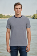 Mens Premium Cotton Striped Half Sleeve Crew Neck T-Shirts