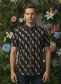 Navy Geometric Print Premium Cotton Shirt