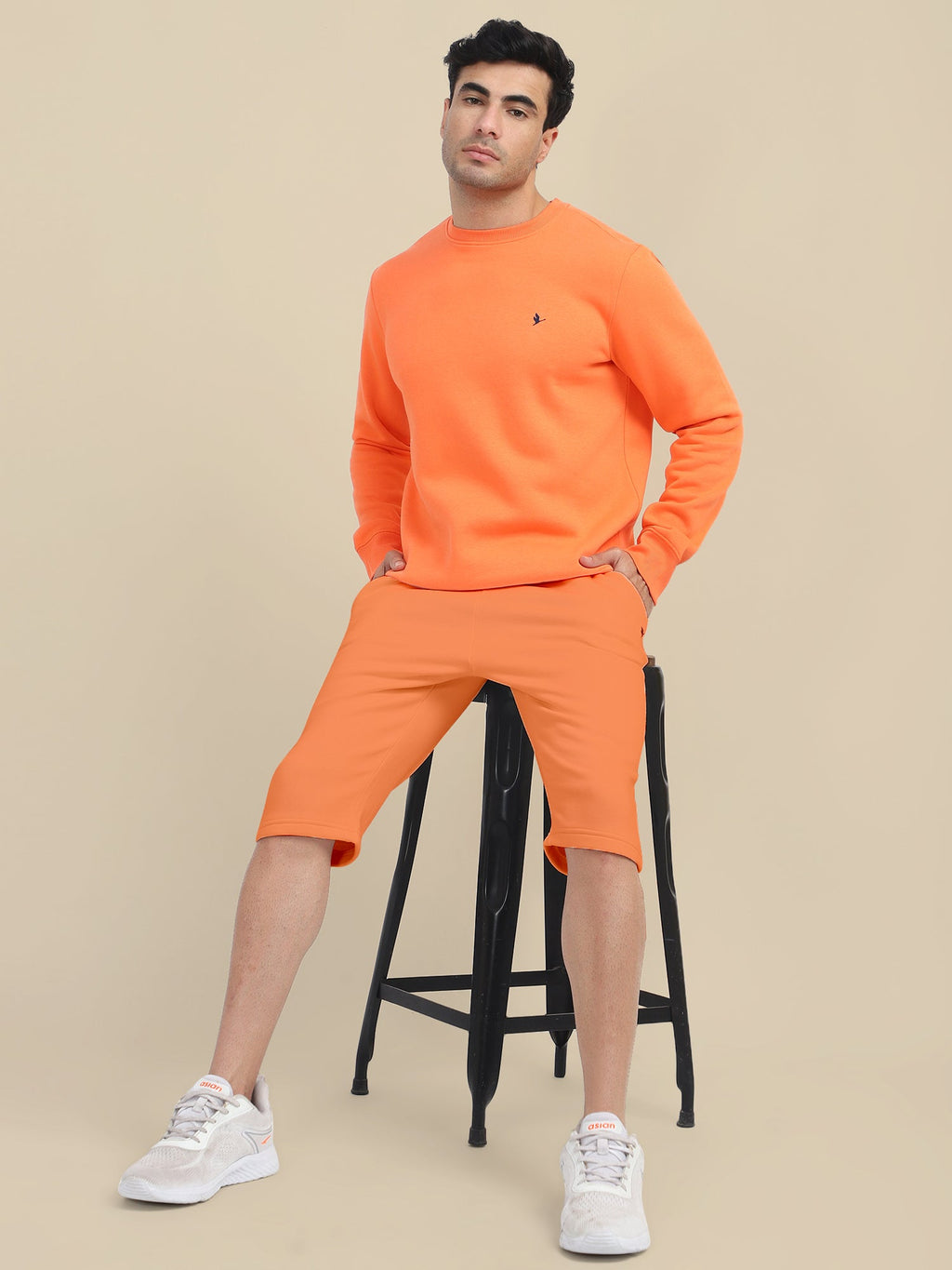 Mens Orange Premium Cotton Fleece Winter Shorts