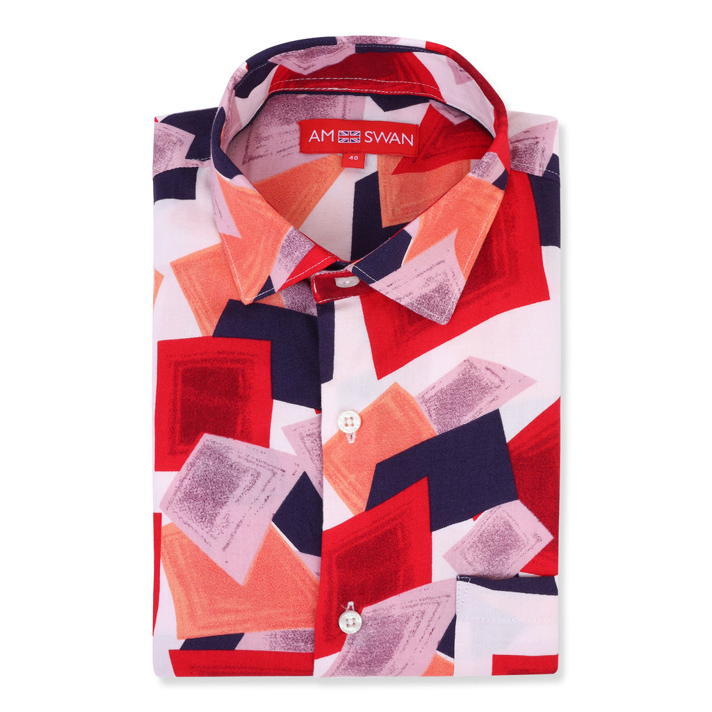Men'S Premium Rayon Shirt With Red And Blue Print
