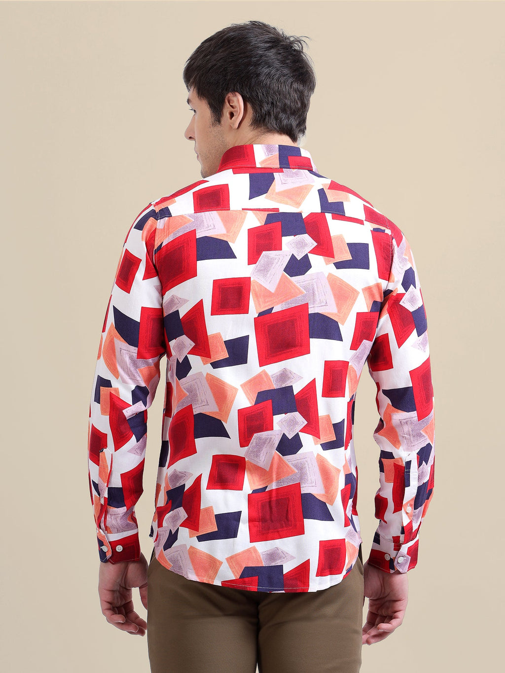 Men'S Premium Rayon Shirt With Red And Blue Print