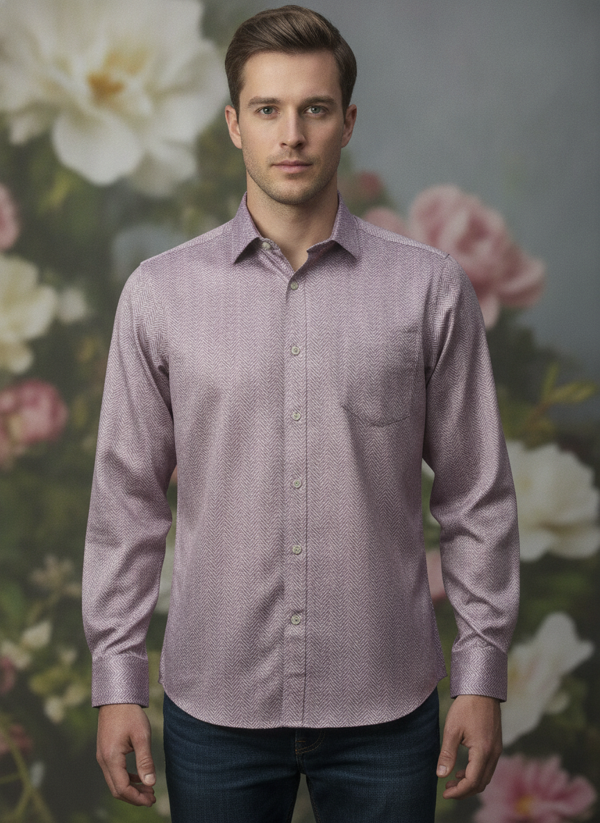 Men'S Poly Satin Lycra Purple Digital Printed Shirt