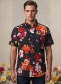 Black Floral Print Premium Rayon Shirt