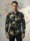 Men'S Premium Rayon Shirt With Jungle Print In Full Sleeve And Black Color