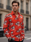 Men'S Premium Rayon Shirt With Red Flower Print