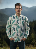 Men'S Premium Rayon Shirt With Classic White & Green Tropical Print