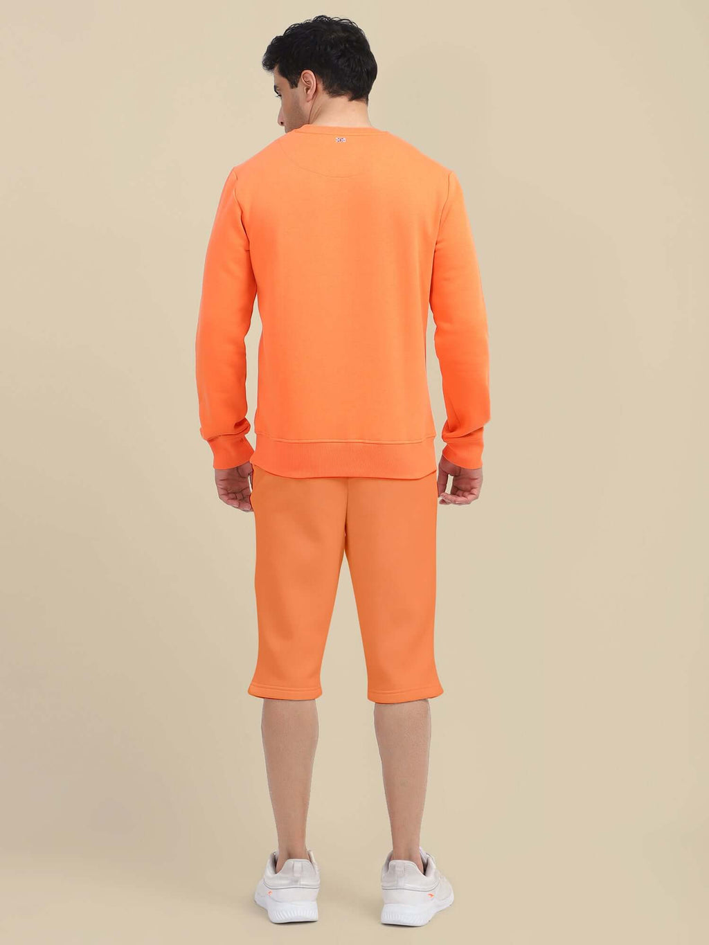 Men'S Orange Sweatshirt With Shorts Cord Set