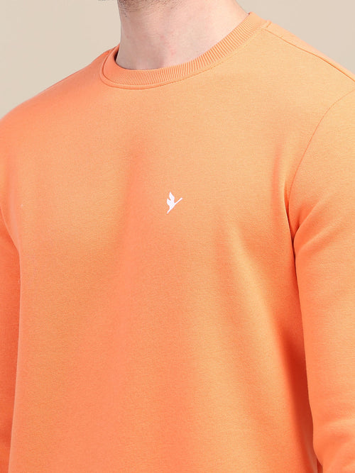AMSWAN MEN'S ORANGE SOLID COMFORT: PREMIUM COTTON SWEATSHIRT FOR TIMELESS STYLE AND COZY ELEGANCE