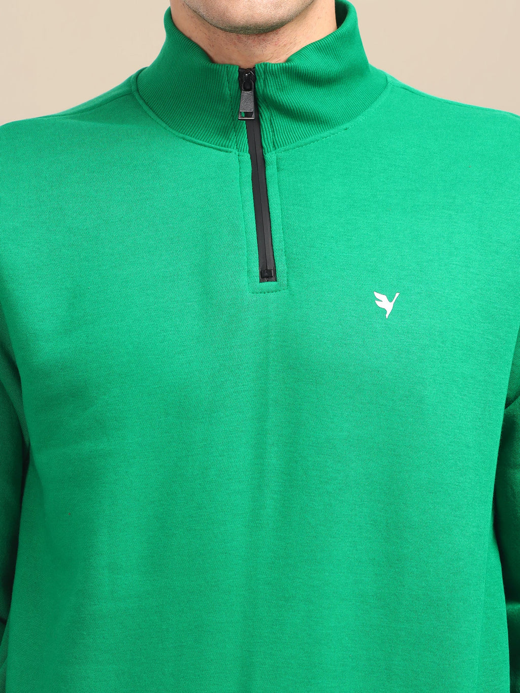 Amswan Men'S Green Solid Half-Zip Sweatshirt