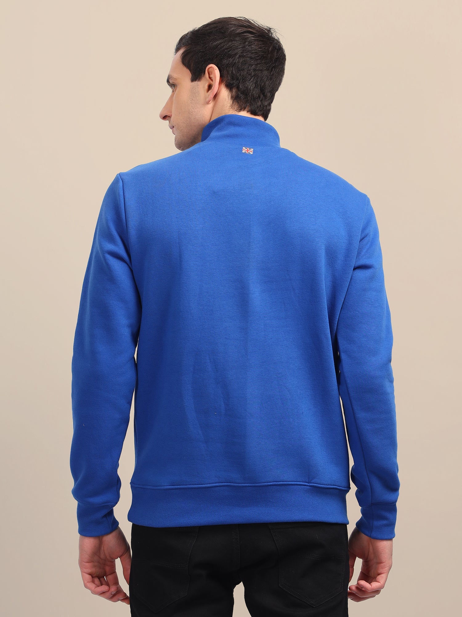 Amswan Men'S Blue Solid Half-Zip Sweatshirt