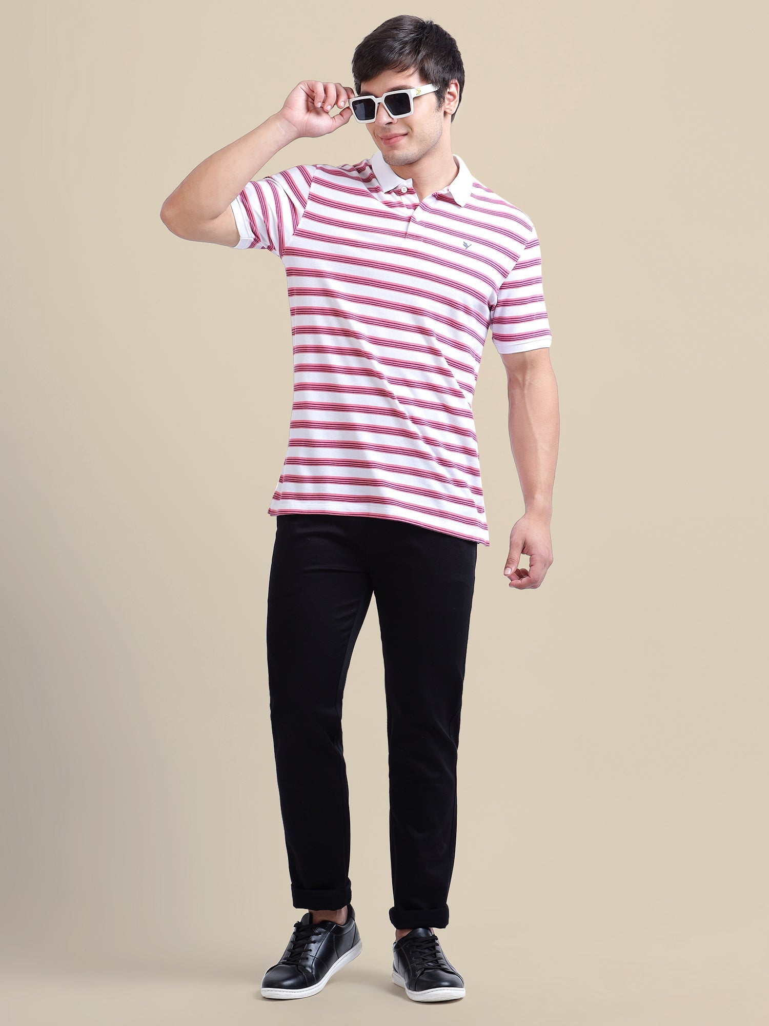 Navy Casual Trousers Solid Cotton Lycra, Smart Fit