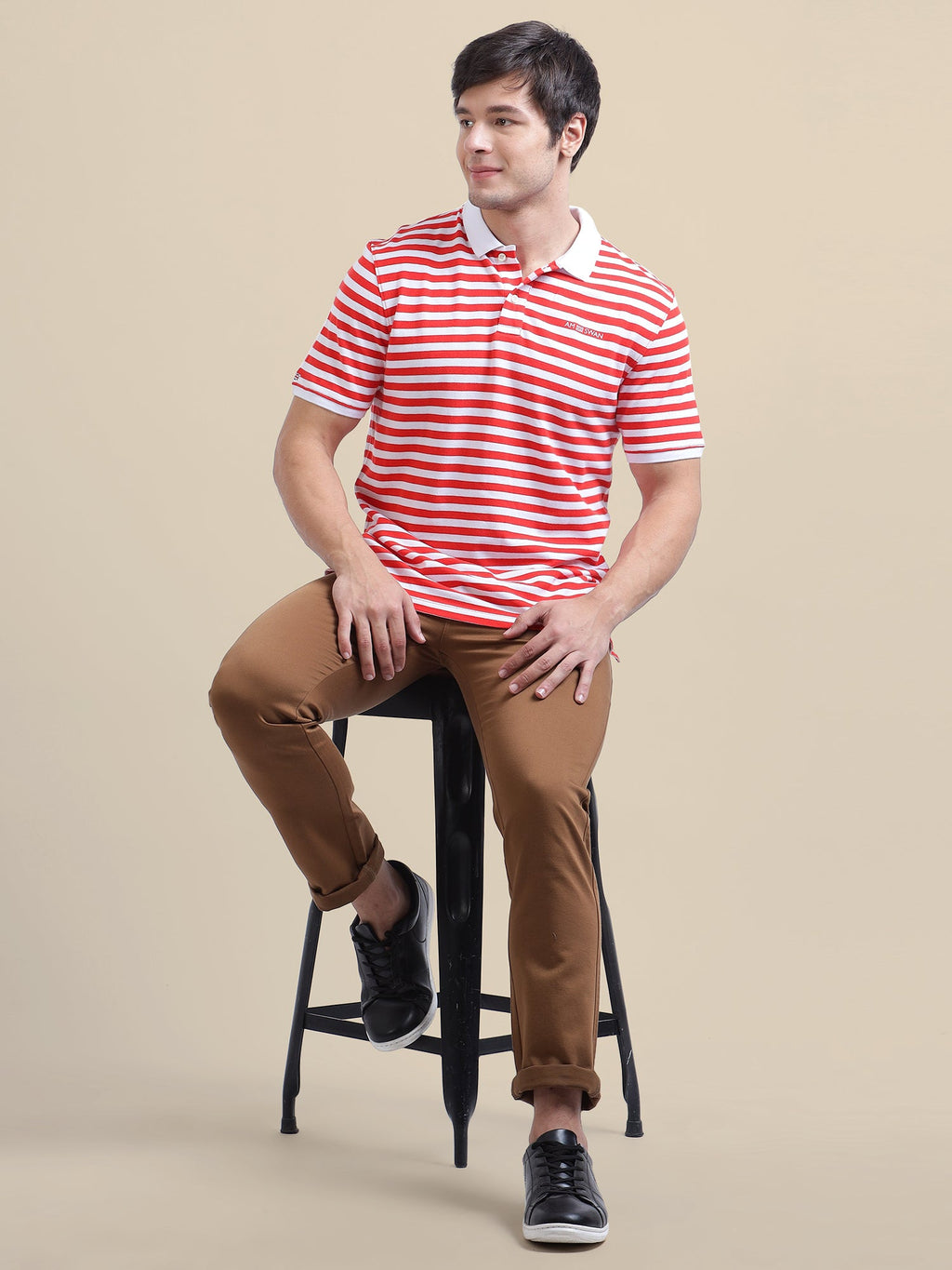 Brown Casual Trousers Solid Cotton Lycra, Smart Fit