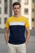 Mens Cotton Rich Lycra Colourblock Printed Half  Sleeve Crew Neck T-Shirts