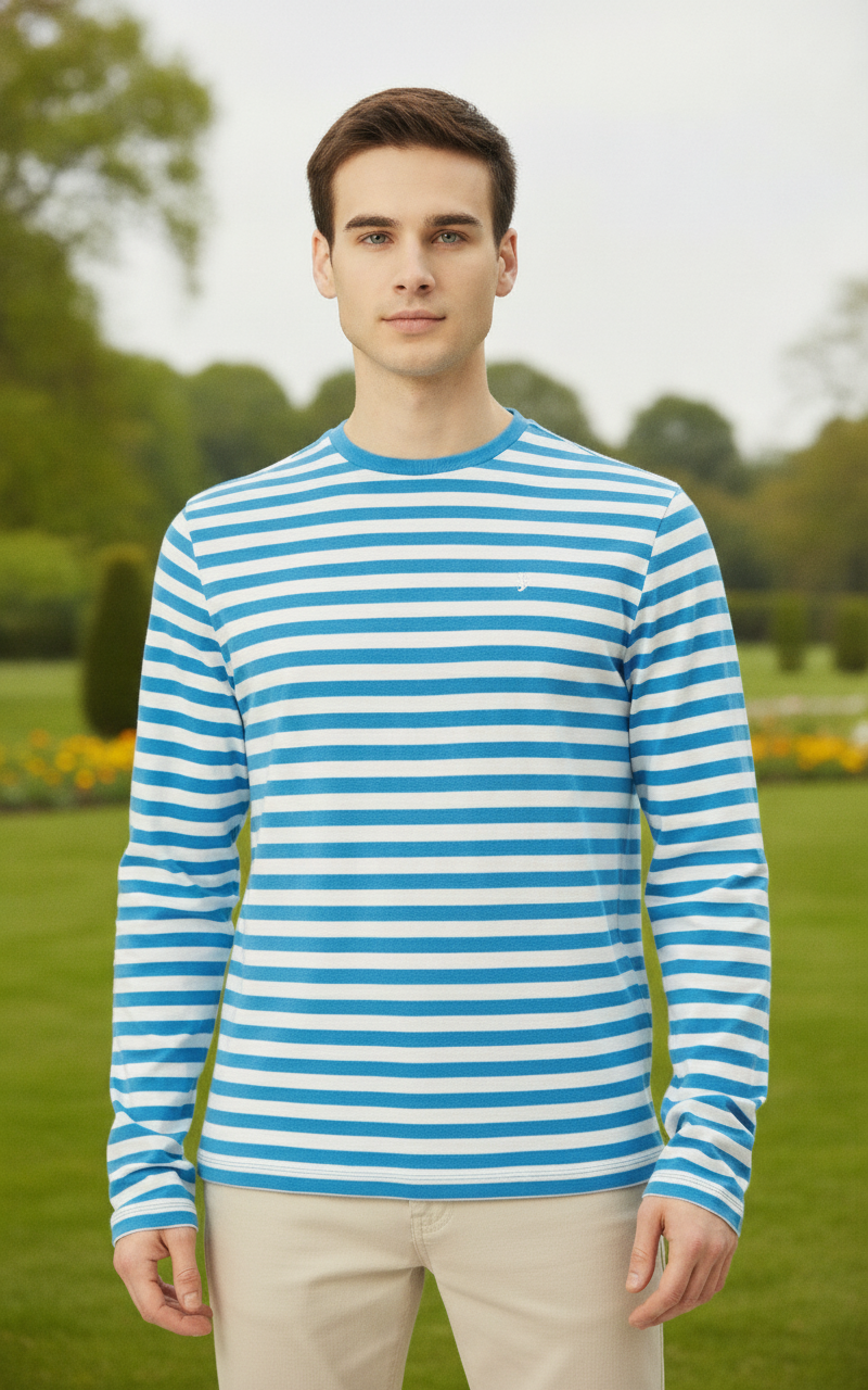 Mens Premium Cotton Striped Full Sleeve Crew Neck T-Shirts