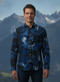 Men'S Premium Rayon Shirt With Tropical Blue Print