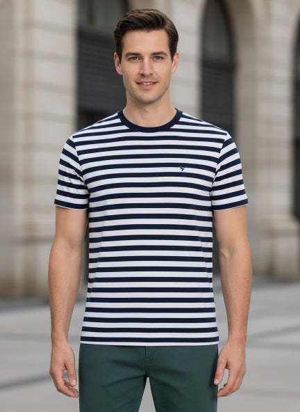 Mens Premium Cotton Striped Half Sleeve Crew Neck T-Shirts