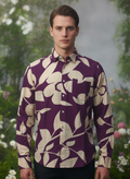 Men'S Premium Rayon Shirt With Purple Floral Print