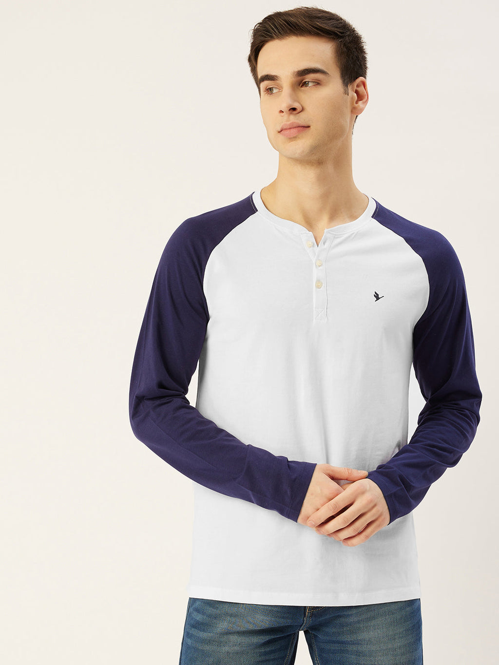 Premium Cotton Lycra Colourblock Printed Full Sleeve Henley T-Shirts