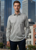 Men'S Poly Satin Lycra Grey Digital Printed Shirt
