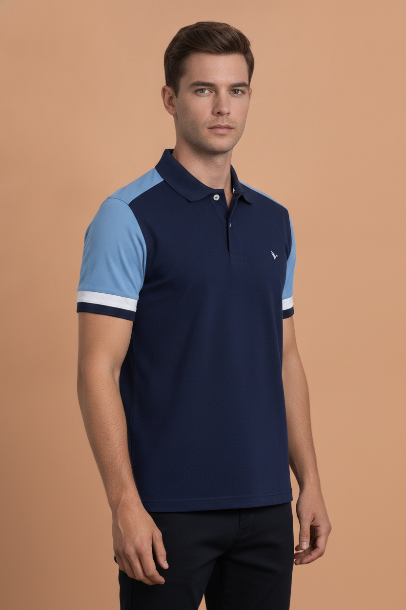Mens Cotton Rich Colourblocked Half Sleeve Collar T-Shirts