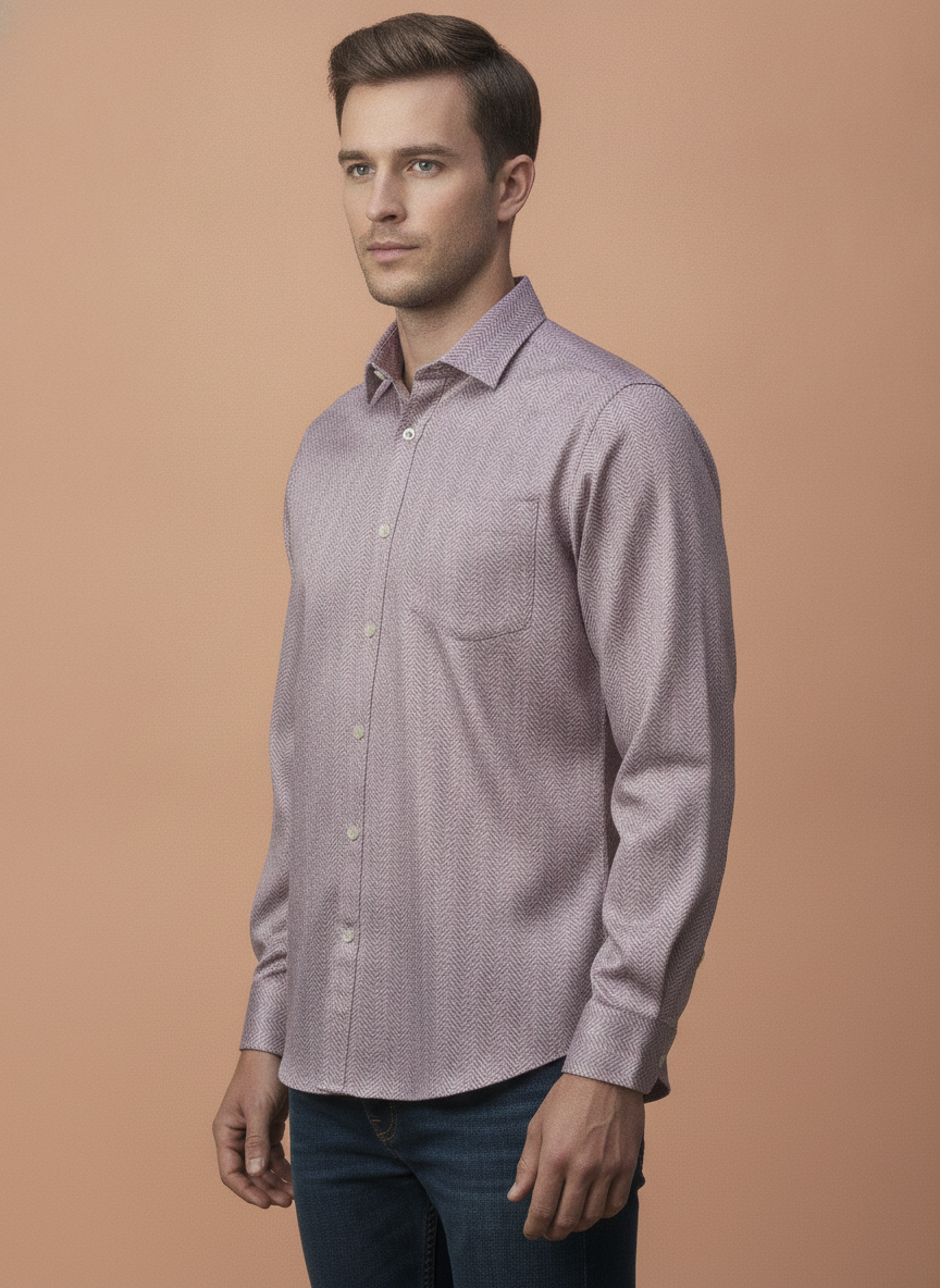 Men'S Poly Satin Lycra Purple Digital Printed Shirt