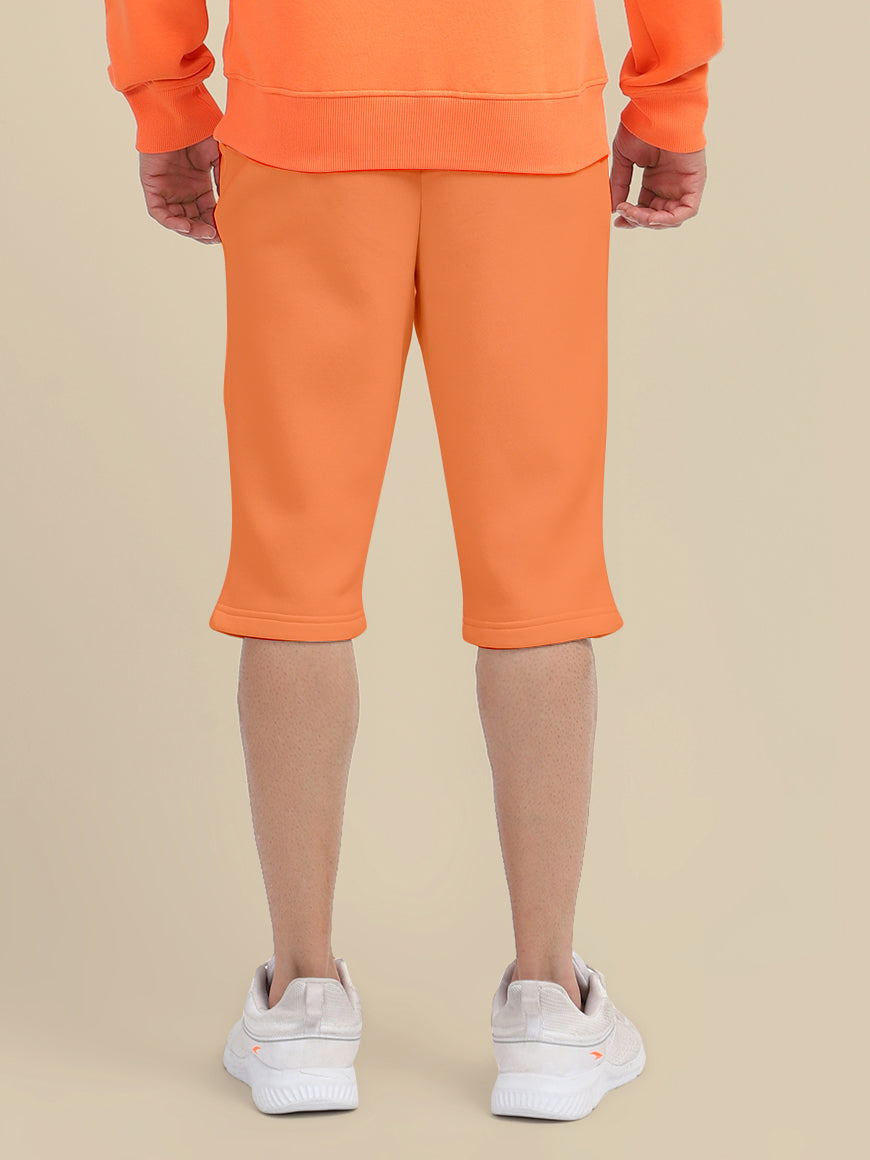 Mens Orange Premium Cotton Fleece Winter Shorts