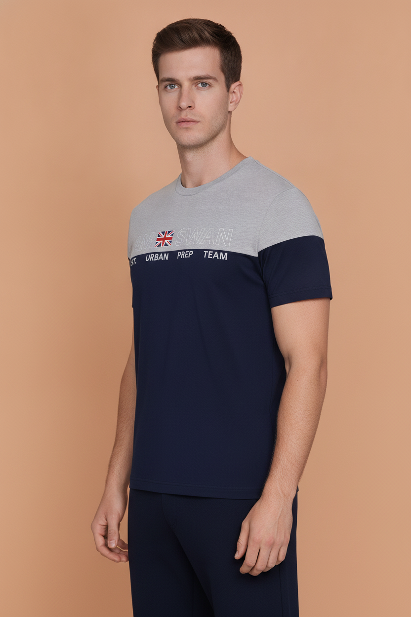 Mens Premium Cotton Colourblock Printed Half Sleeve Crew Neck T-Shirts