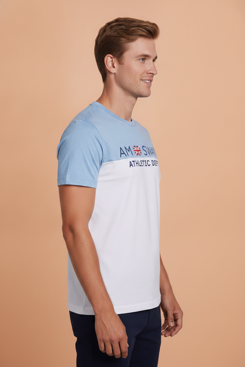 Mens Premium Cotton Colourblock Printed Half Sleeve Crew Neck T-Shirts