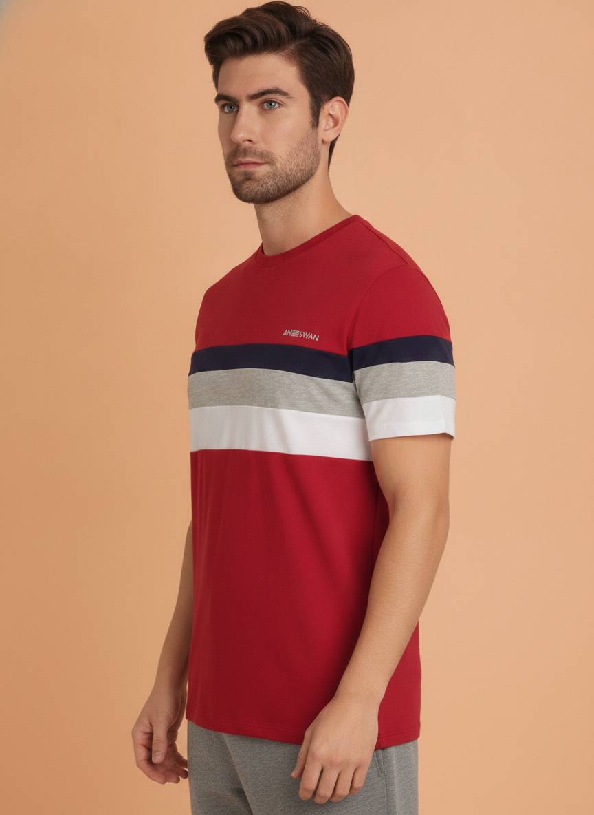 Mens Premium Cotton Colourblock Printed Half Sleeve Crew Neck T-Shirts