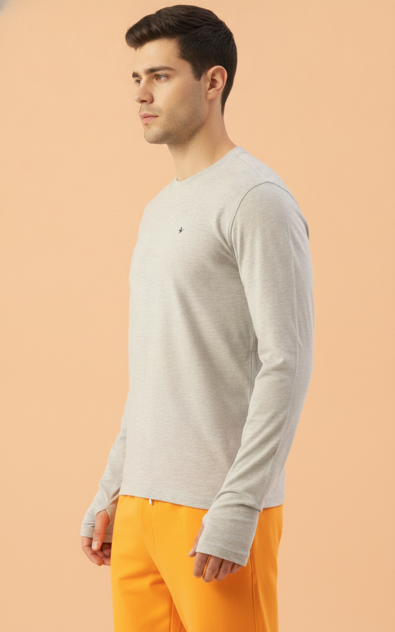 Mens Cotton Rich Solid Full Sleeve Crew Neck T-Shirts