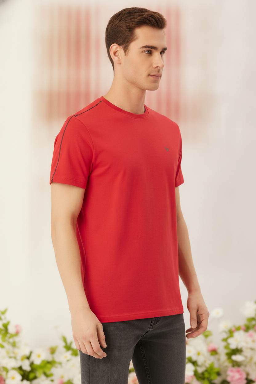 Mens Premium Cotton Lycra Half Sleeve Crew Neck T-Shirts