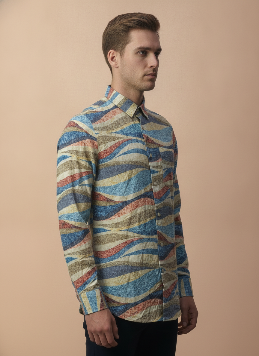 Men'S Premium Rayon Shirt With Self-Design Spread Collar