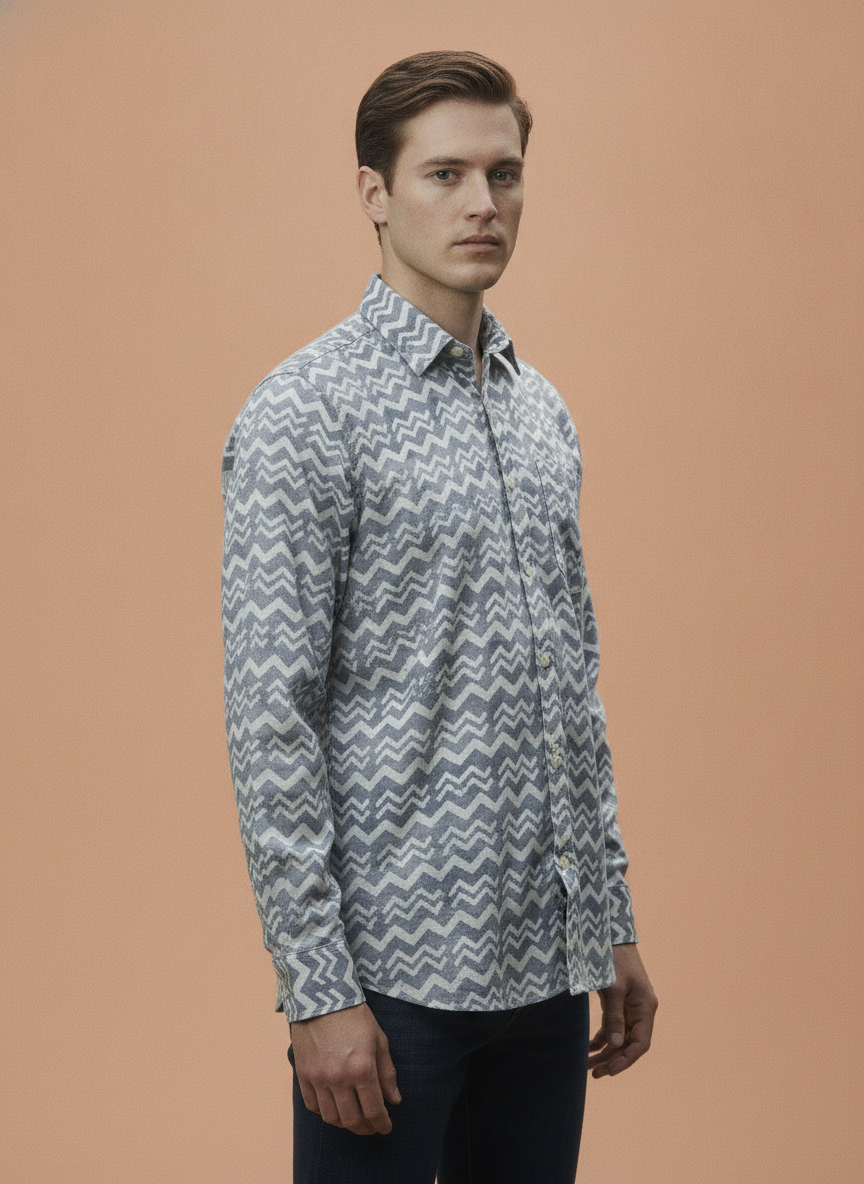 Men'S Poly Satin Lycra  Digital Printed Shirt