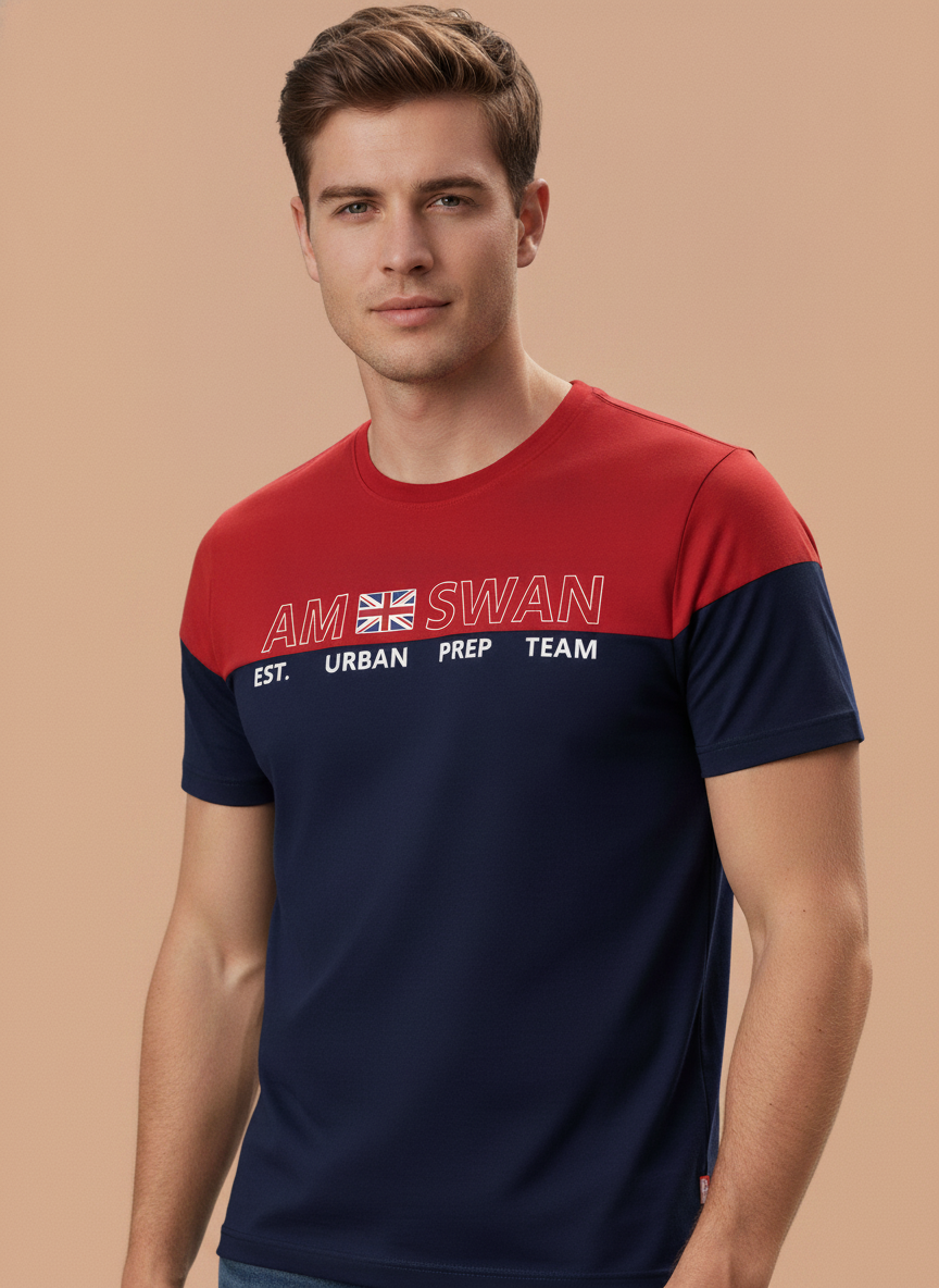 Mens Premium Cotton Colourblock Printed Half Sleeve Crew Neck T-Shirts