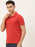 Premium Red Cotton Striped Half Sleeve Polo