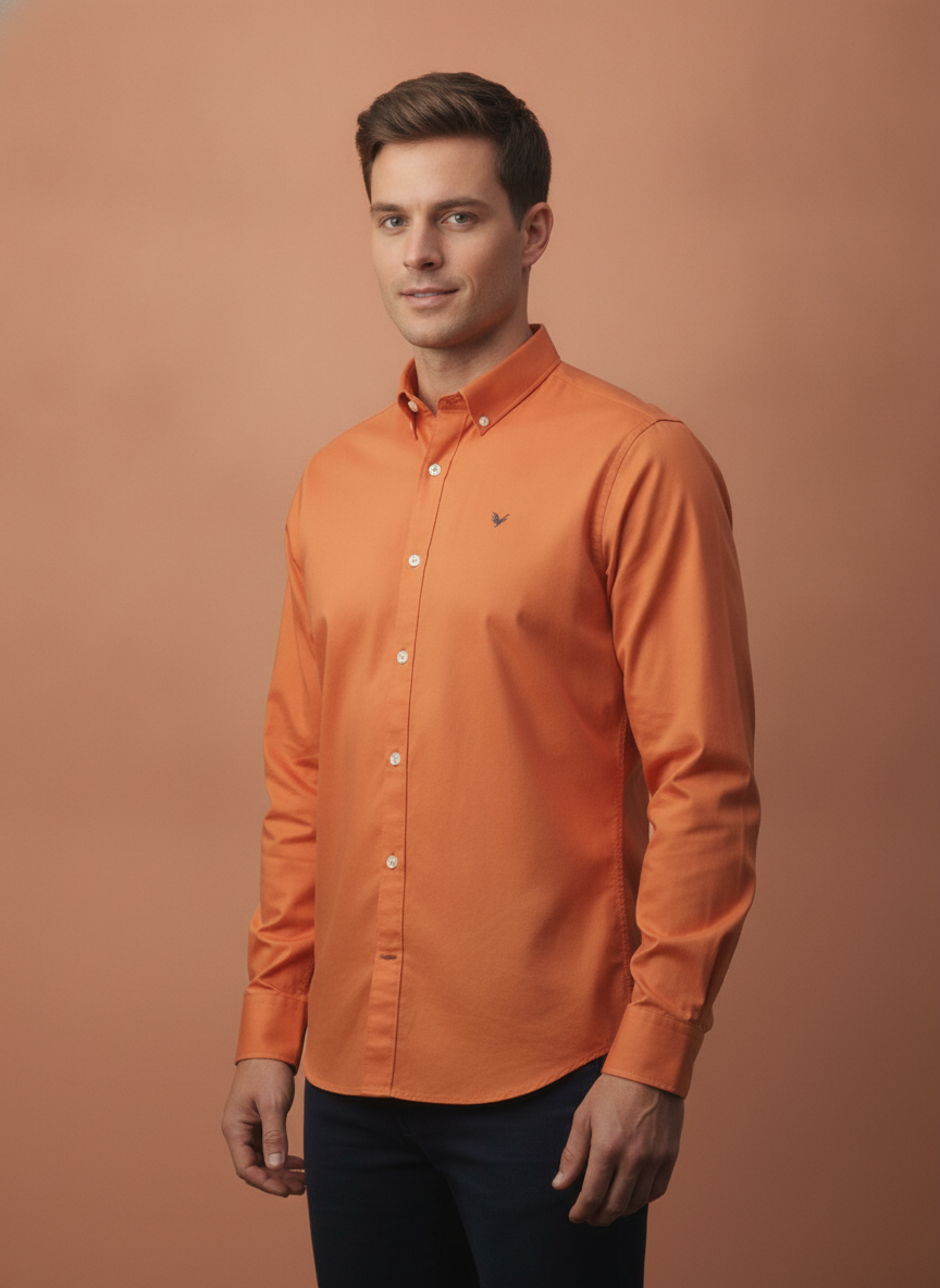 Orange Shirt With Premium Cotton Lycra