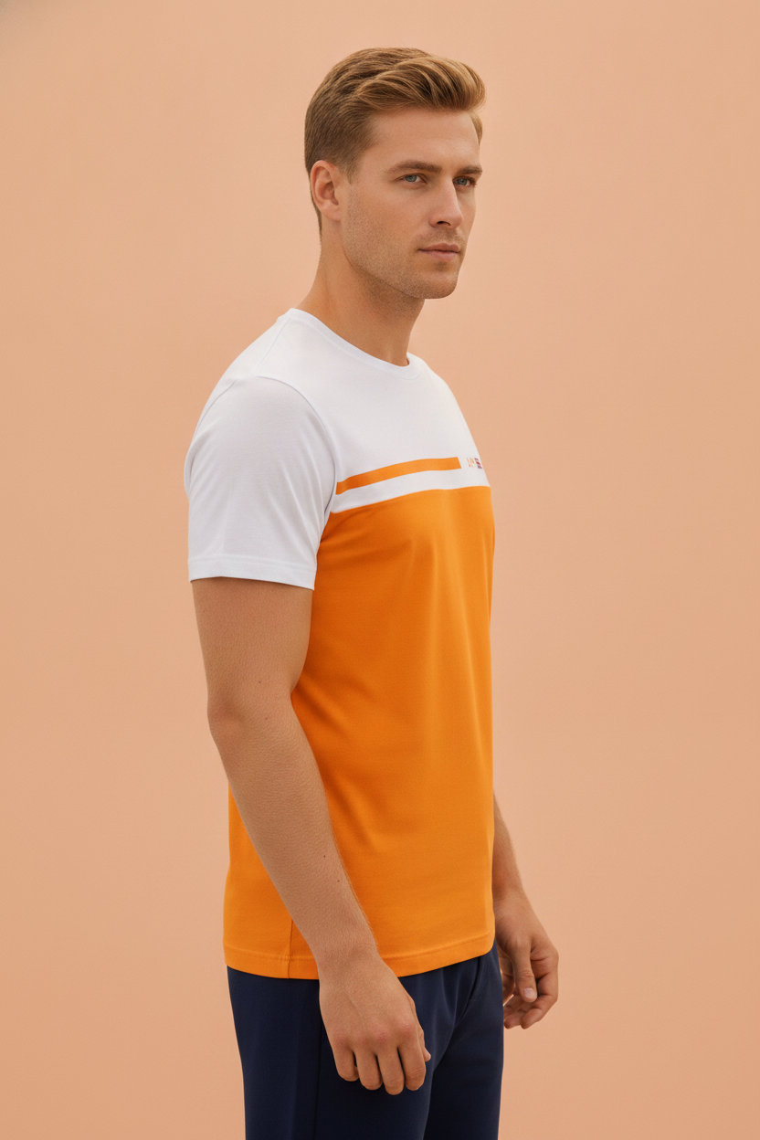 Mens Premium Cotton Colourblock Printed Half Sleeve Crew Neck T-Shirts