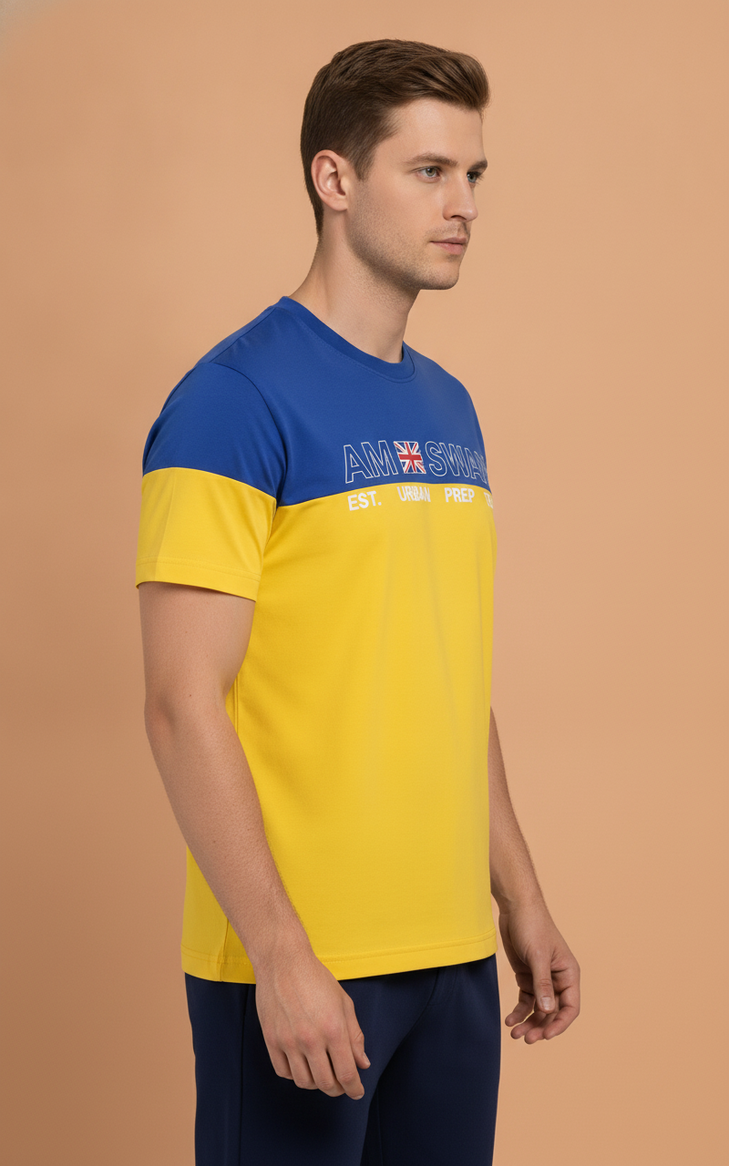 Mens Premium Cotton Colourblock Printed Half Sleeve Crew Neck T-Shirts