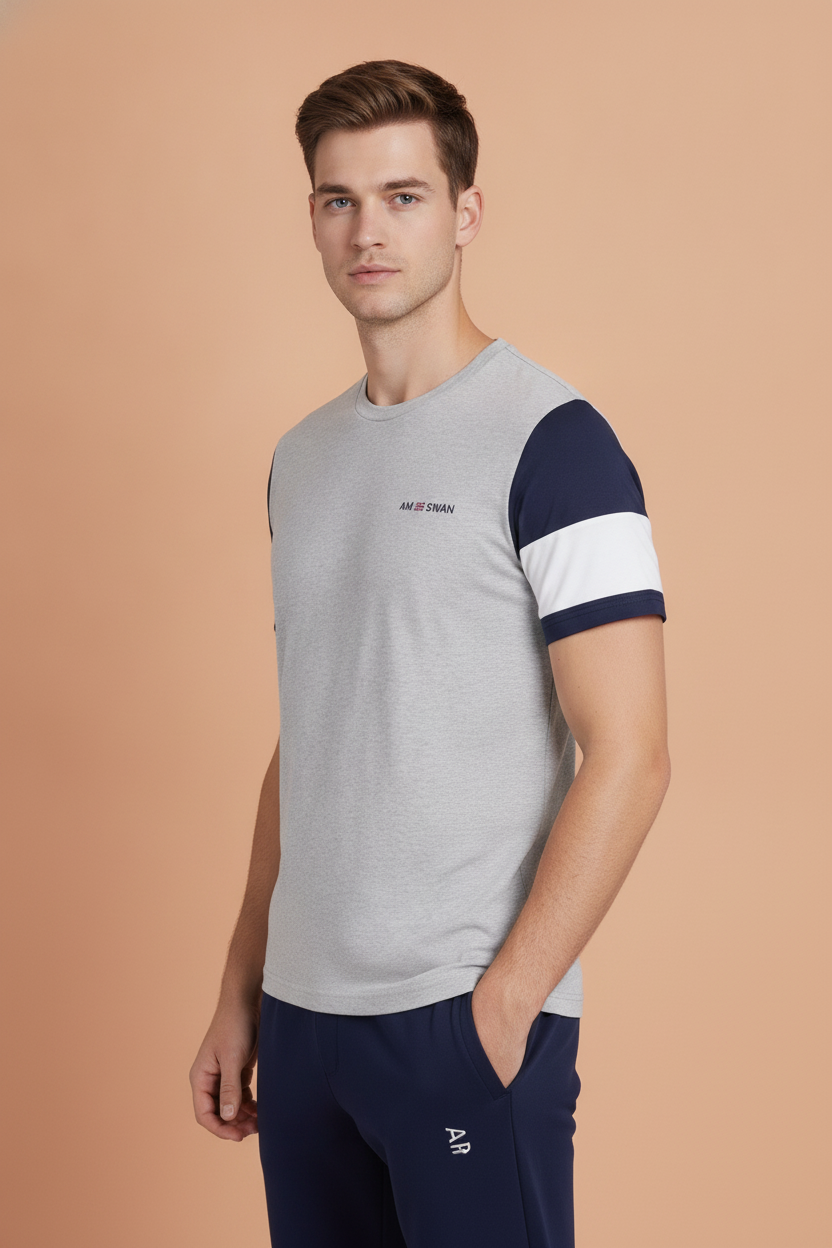 Mens Premium Cotton Colourblock Printed Half Sleeve Crew Neck T-Shirts