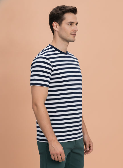 Mens Premium Cotton Striped Half Sleeve Crew Neck T-Shirts