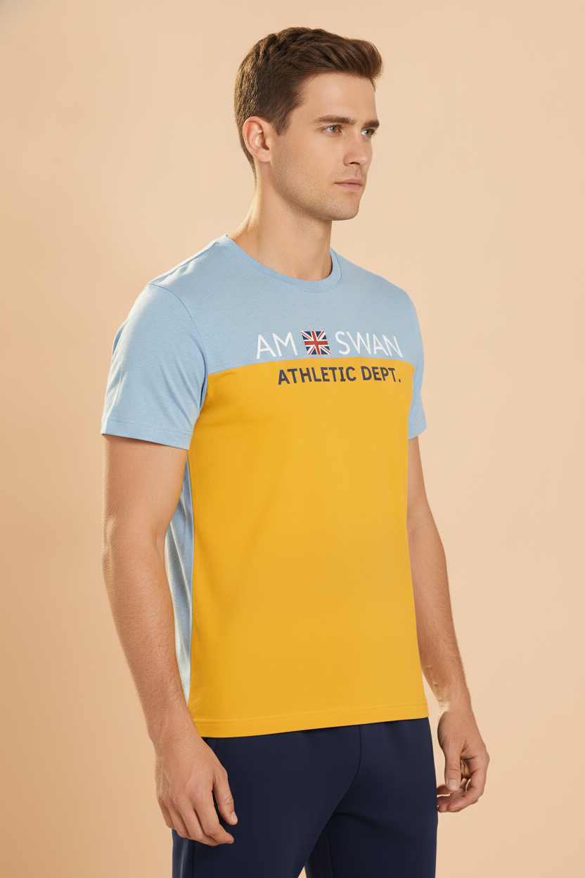 Mens Premium Cotton Colourblock Printed Half Sleeve Crew Neck T-Shirts