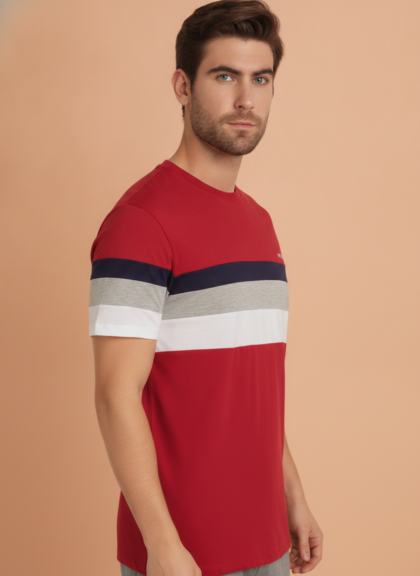 Mens Premium Cotton Colourblock Printed Half Sleeve Crew Neck T-Shirts
