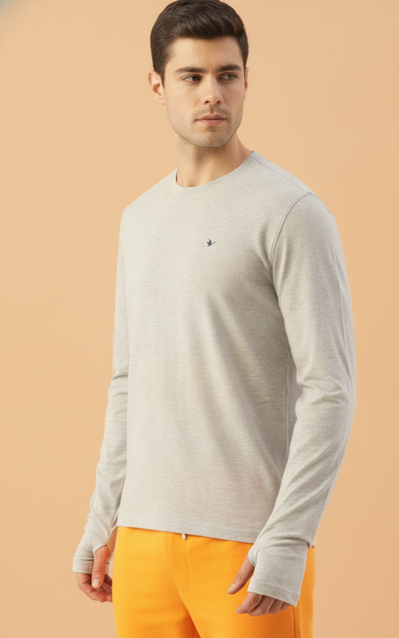 Mens Cotton Rich Solid Full Sleeve Crew Neck T-Shirts
