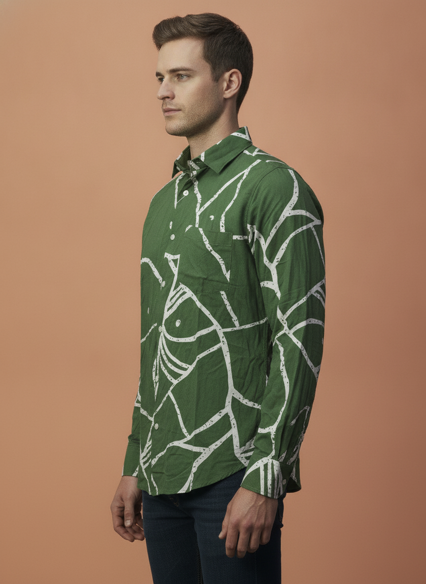 Men'S Premium Rayon Shirt With Jungle Print In Full Sleeve And Black Color