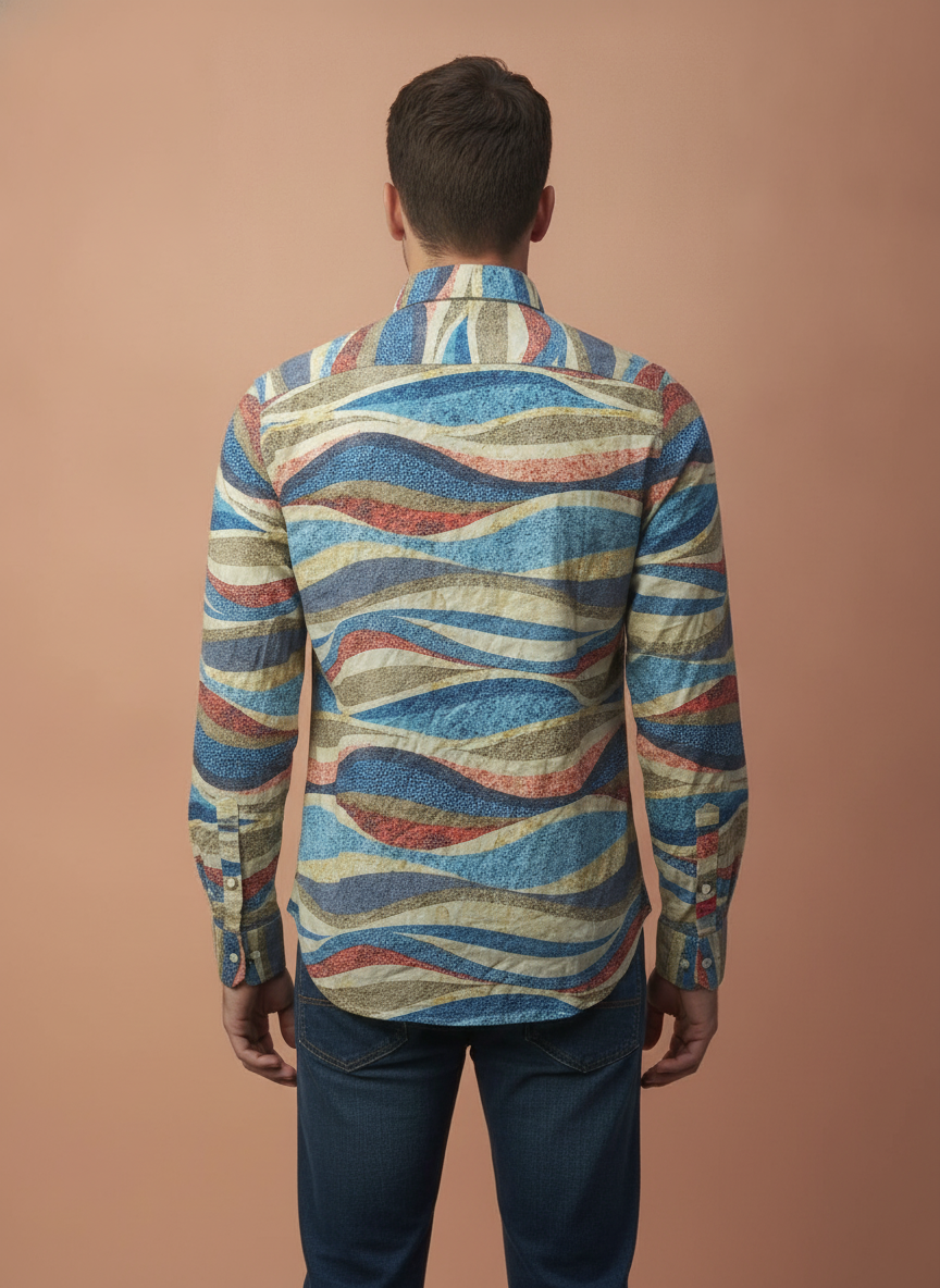 Men'S Premium Rayon Shirt With Self-Design Spread Collar