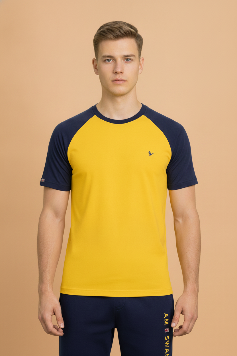 Mens Premium Cotton Raglan Half Sleeve Crew Neck T-Shirts