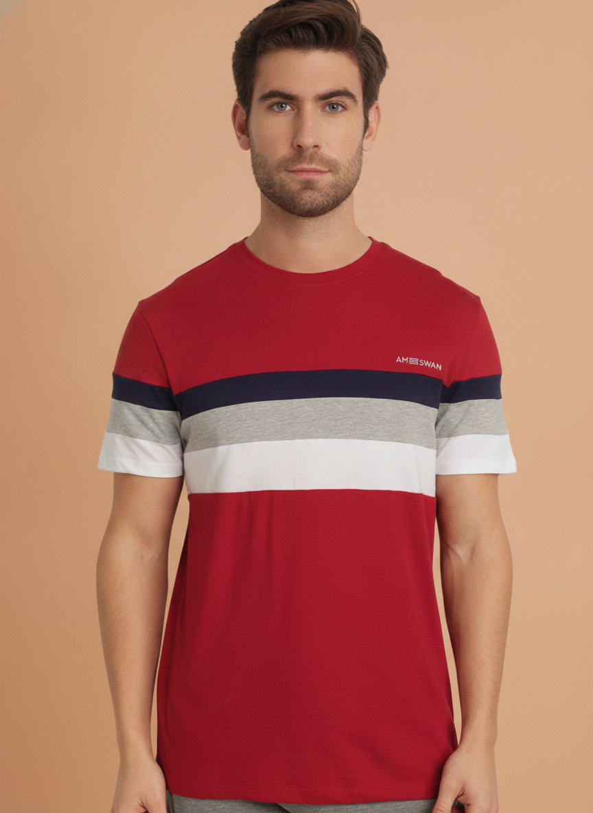 Mens Premium Cotton Colourblock Printed Half Sleeve Crew Neck T-Shirts