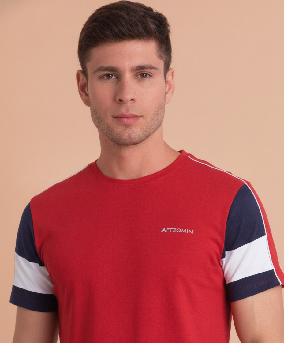 Mens Premium Cotton Colourblock Printed Half Sleeve Crew Neck T-Shirts